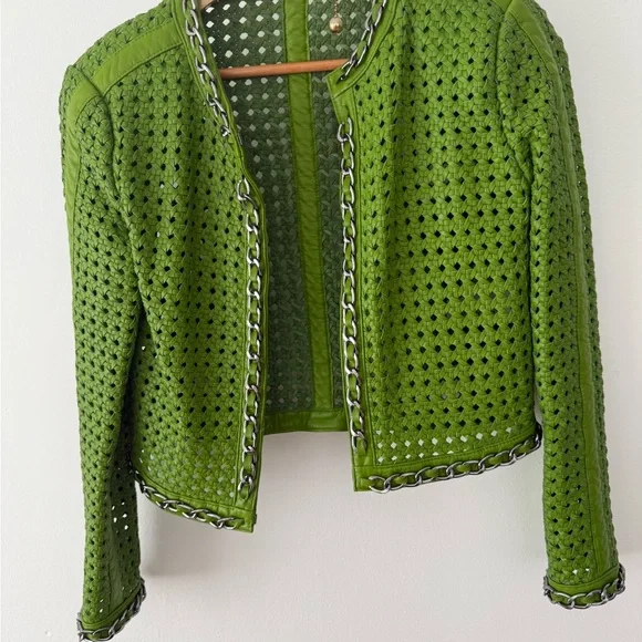 Alice + Olivia Perforated Green Blazer